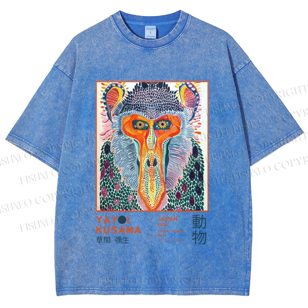 Unisex Yayoi Kusama Multicolor Monkey Printed Washed Tee