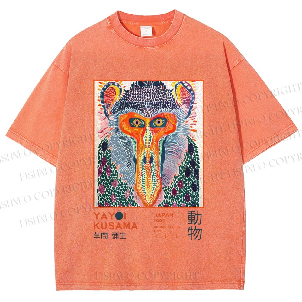 Unisex Yayoi Kusama Multicolor Monkey Printed Washed Tee