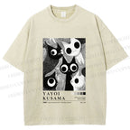 Unisex Yayoi Kusama Cat Printed Washed Tee