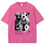 Unisex Yayoi Kusama Cat Printed Washed Tee