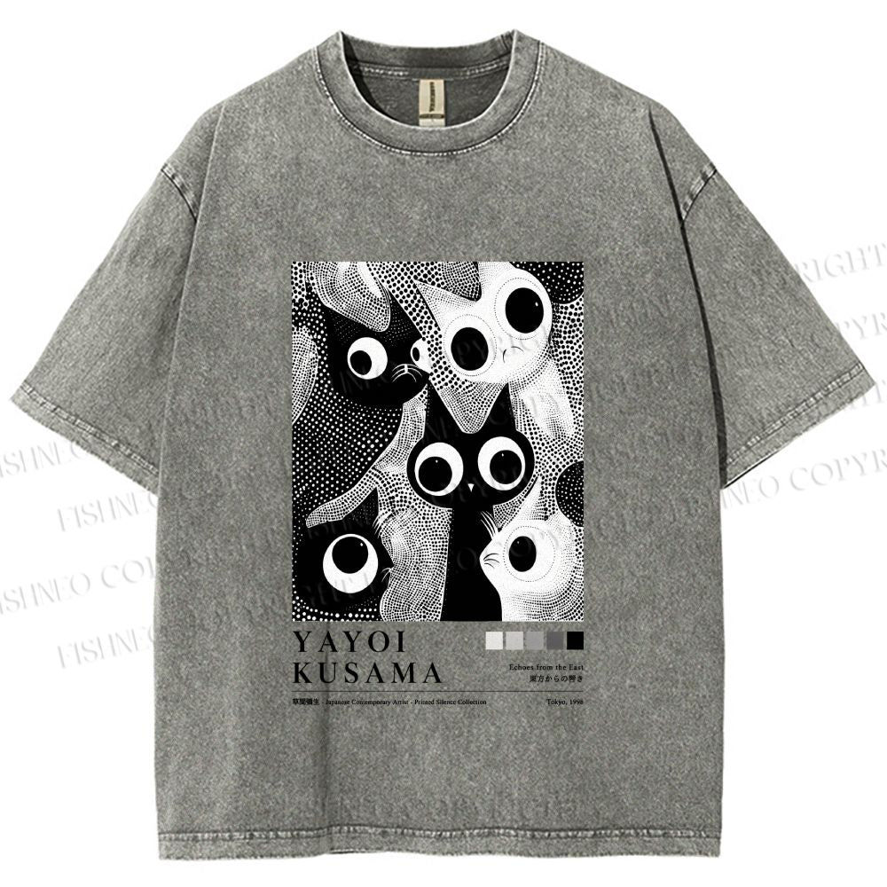Unisex Yayoi Kusama Cat Printed Washed Tee
