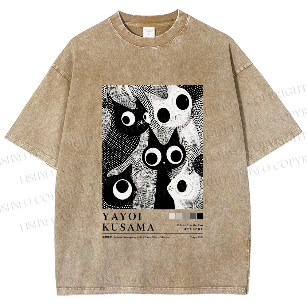 Unisex Yayoi Kusama Cat Printed Washed Tee