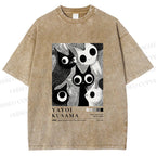 Unisex Yayoi Kusama Cat Printed Washed Tee