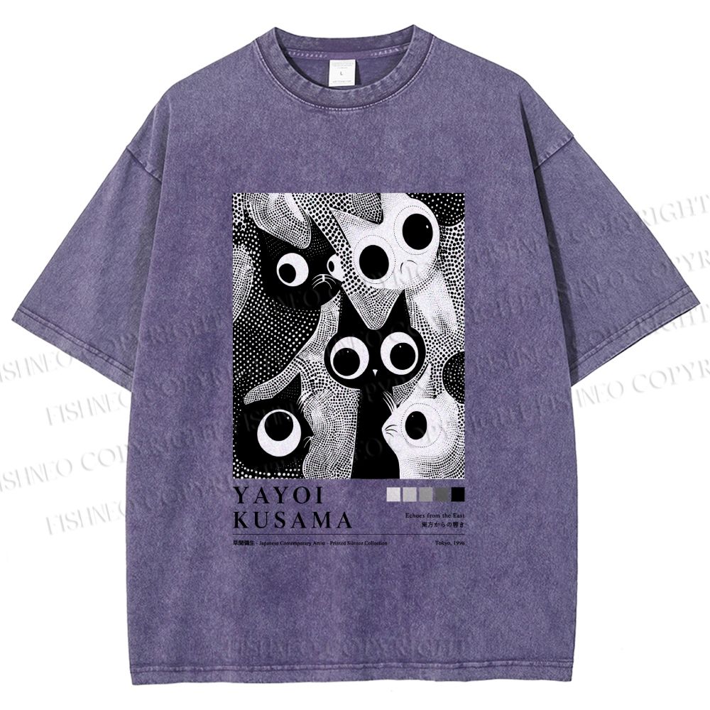 Unisex Yayoi Kusama Cat Printed Washed Tee