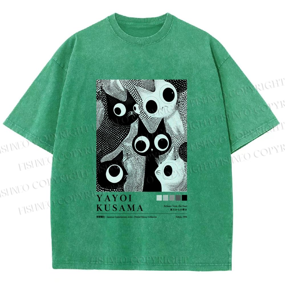 Unisex Yayoi Kusama Cat Printed Washed Tee