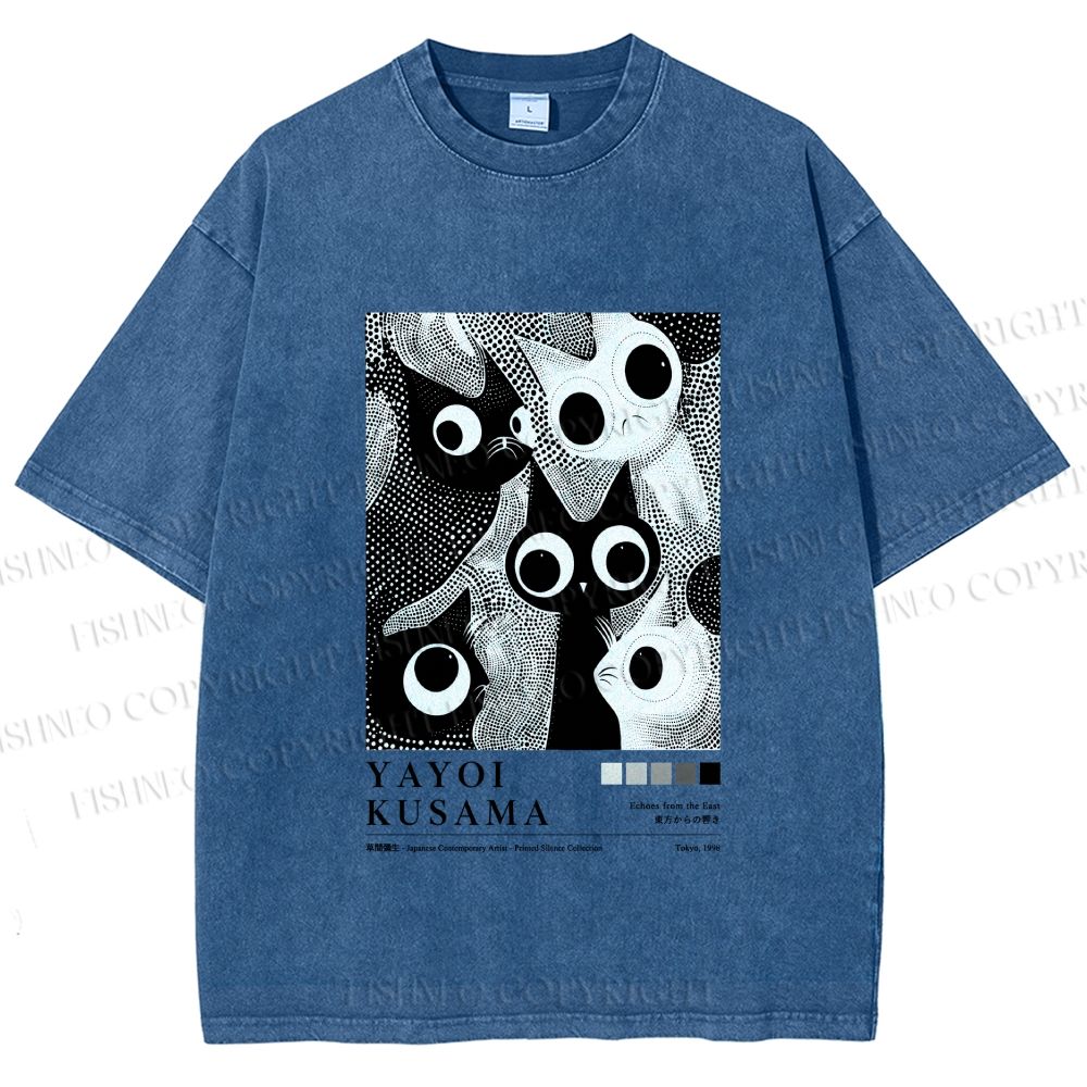 Unisex Yayoi Kusama Cat Printed Washed Tee