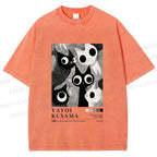 Unisex Yayoi Kusama Cat Printed Washed Tee