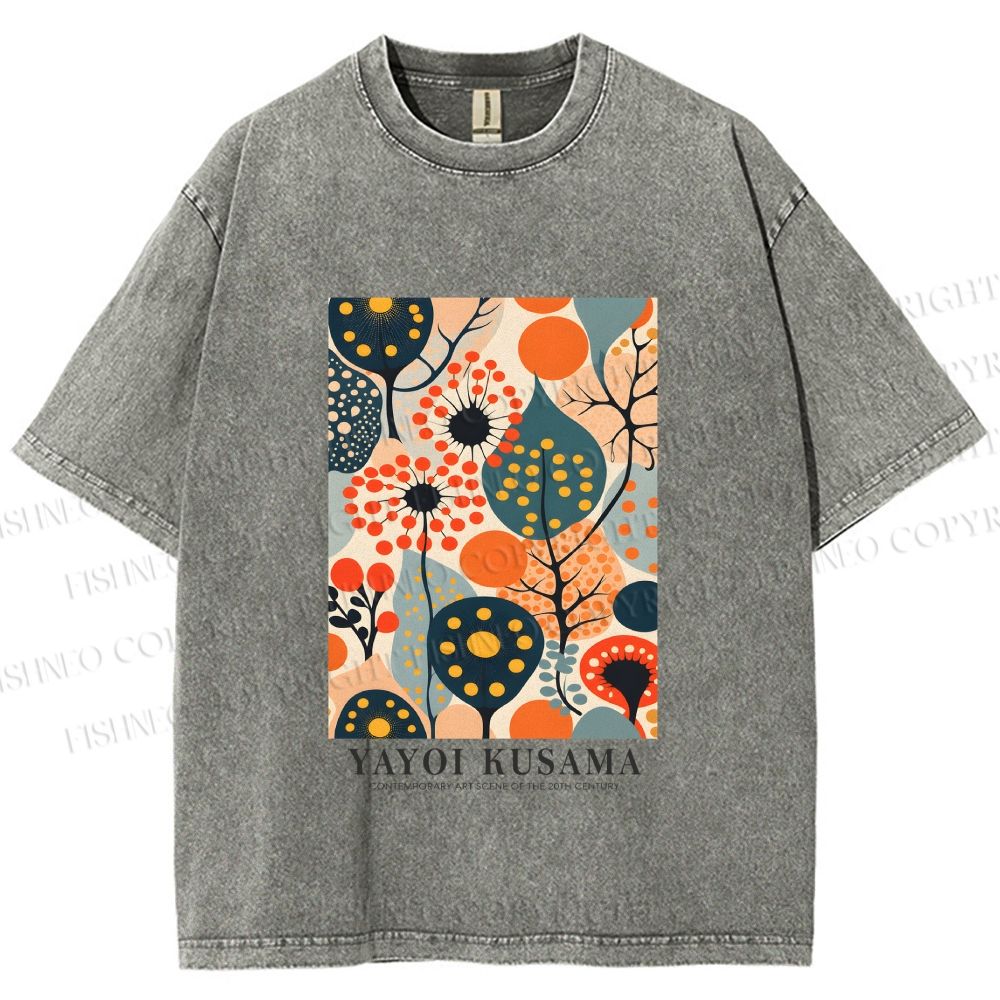 Unisex Yayoi Kusama Plants Printed Washed Tee