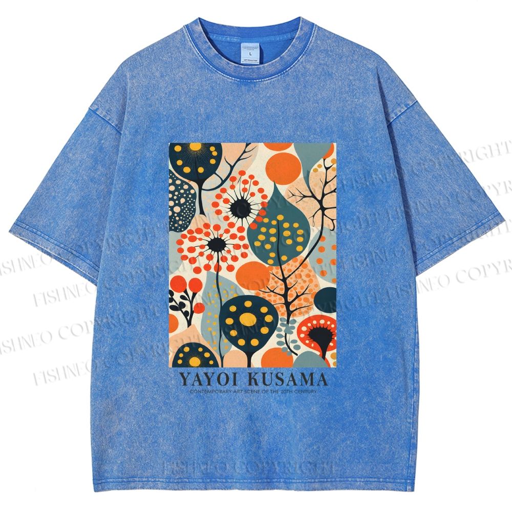 Unisex Yayoi Kusama Plants Printed Washed Tee