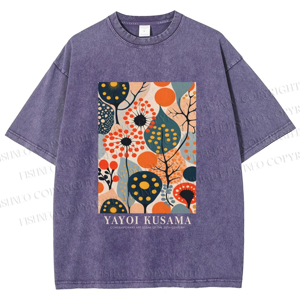 Unisex Yayoi Kusama Plants Printed Washed Tee