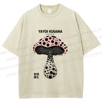 Unisex Yayoi Kusama Mushroom Printed Washed Tee