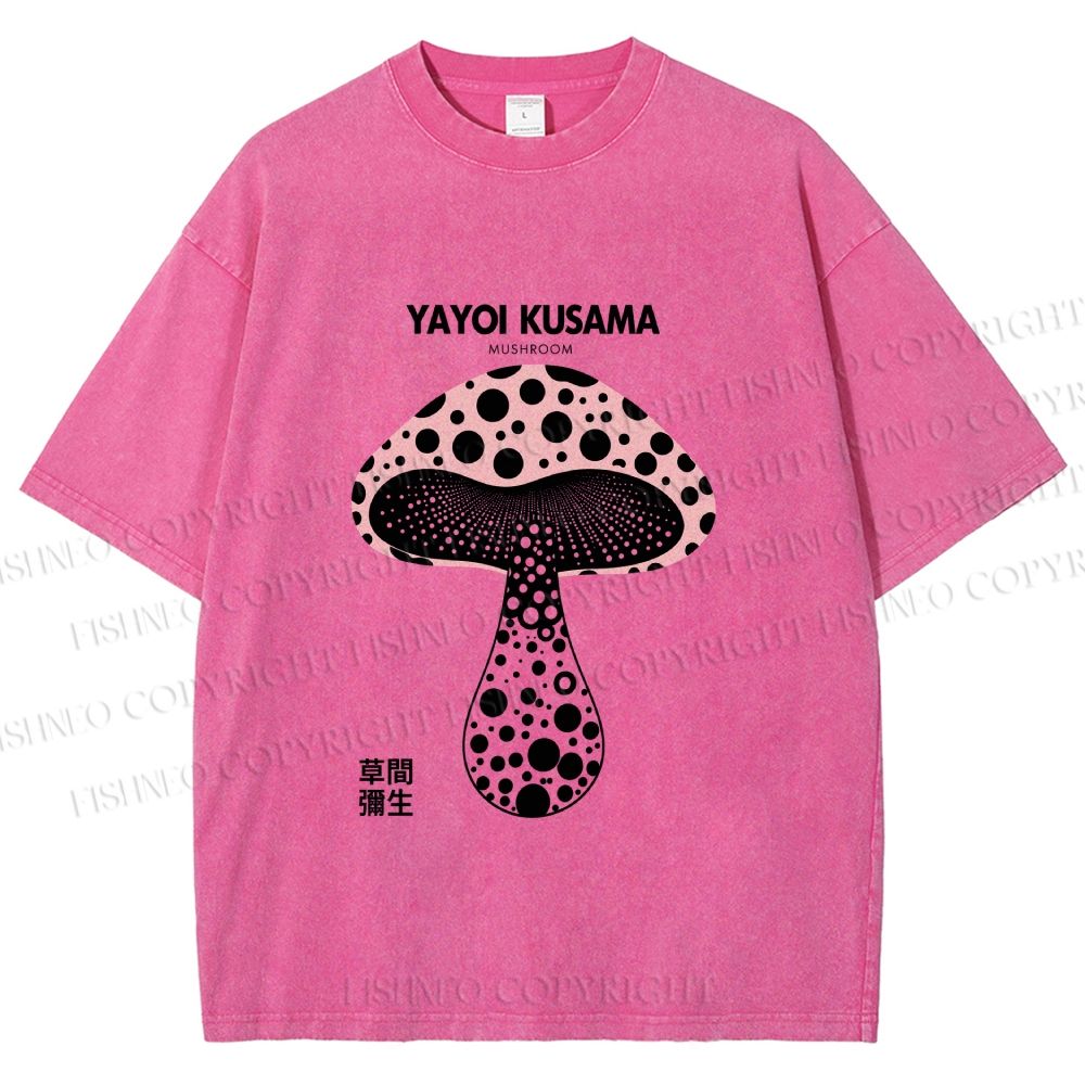 Unisex Yayoi Kusama Mushroom Printed Washed Tee