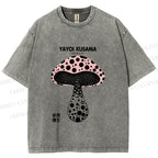Unisex Yayoi Kusama Mushroom Printed Washed Tee
