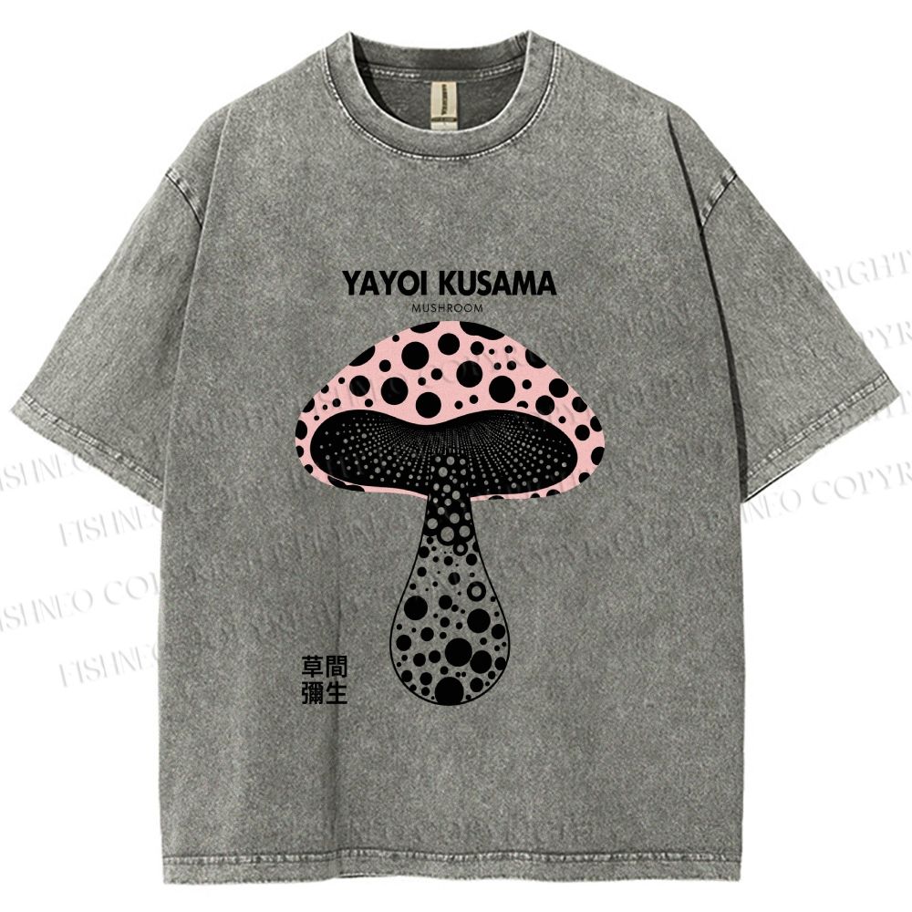 Unisex Yayoi Kusama Mushroom Printed Washed Tee