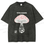Unisex Yayoi Kusama Mushroom Printed Washed Tee
