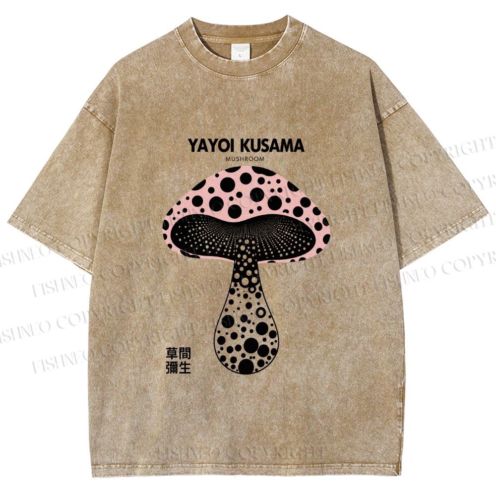 Unisex Yayoi Kusama Mushroom Printed Washed Tee