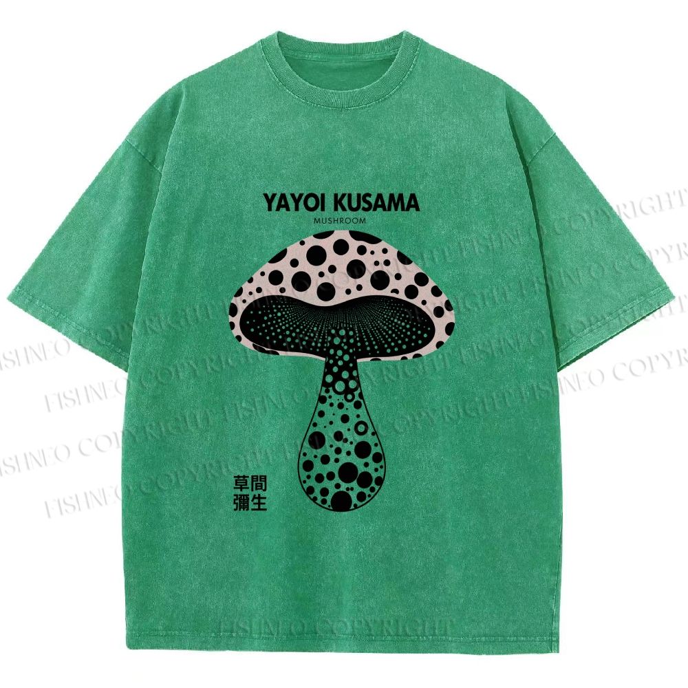 Unisex Yayoi Kusama Mushroom Printed Washed Tee