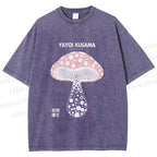 Unisex Yayoi Kusama Mushroom Printed Washed Tee