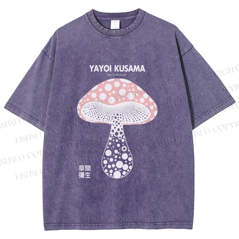Unisex Yayoi Kusama Mushroom Printed Washed Tee