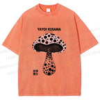 Unisex Yayoi Kusama Mushroom Printed Washed Tee