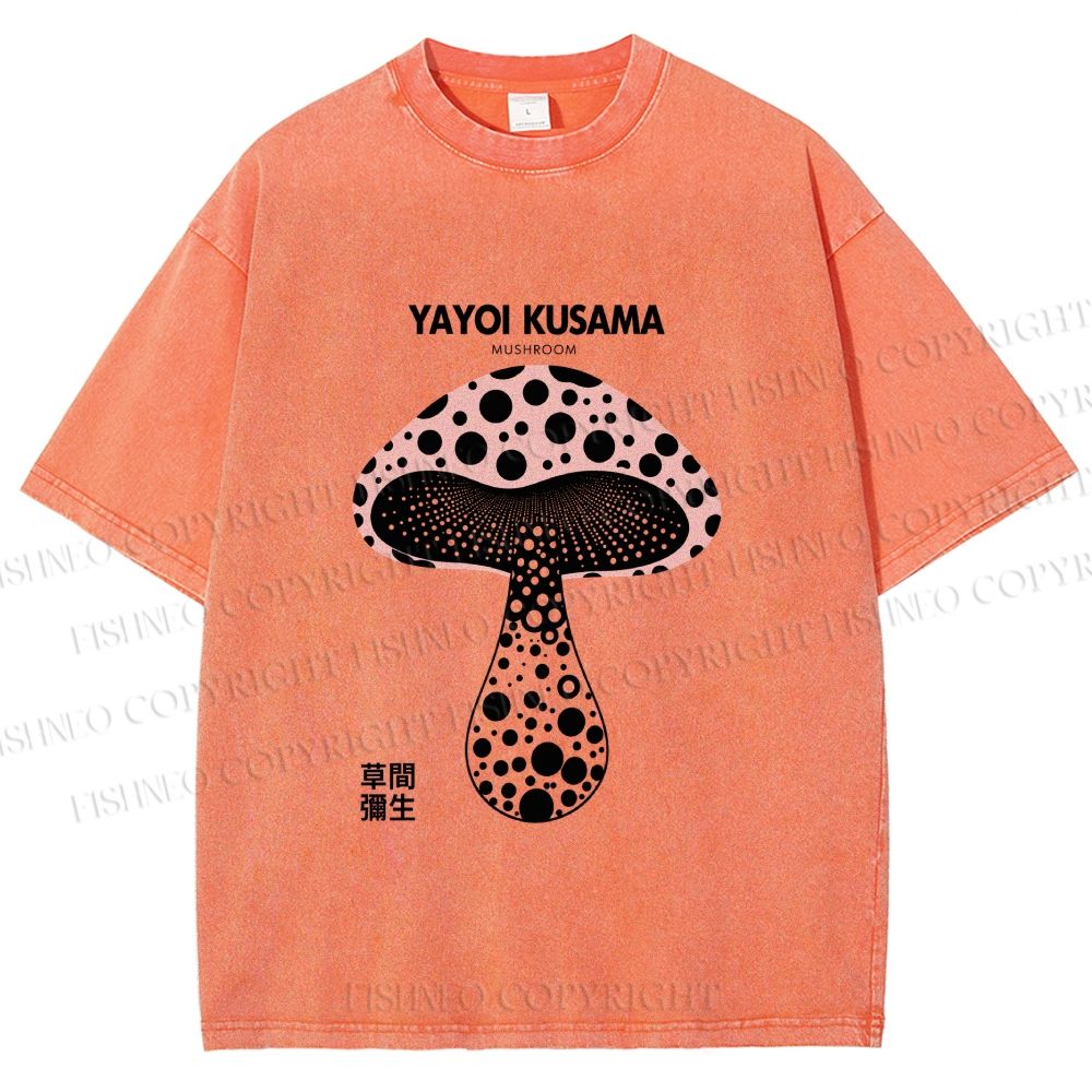 Unisex Yayoi Kusama Mushroom Printed Washed Tee