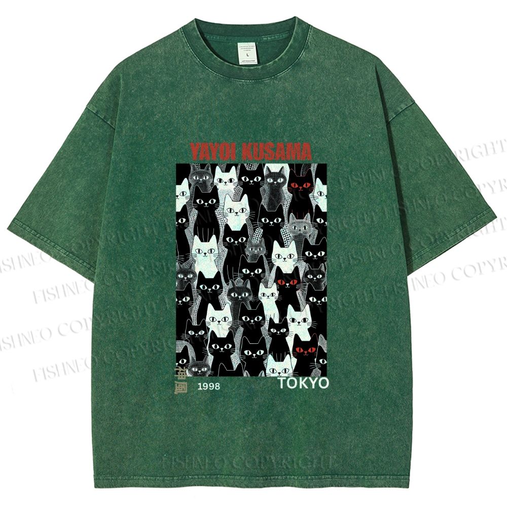Unisex Yayoi Kusama Cat Printed Washed Tee