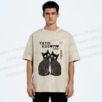 Unisex Yayoi Kusama Cat Printed Washed Tee