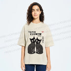 Unisex Yayoi Kusama Cat Printed Washed Tee