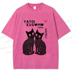 Unisex Yayoi Kusama Cat Printed Washed Tee