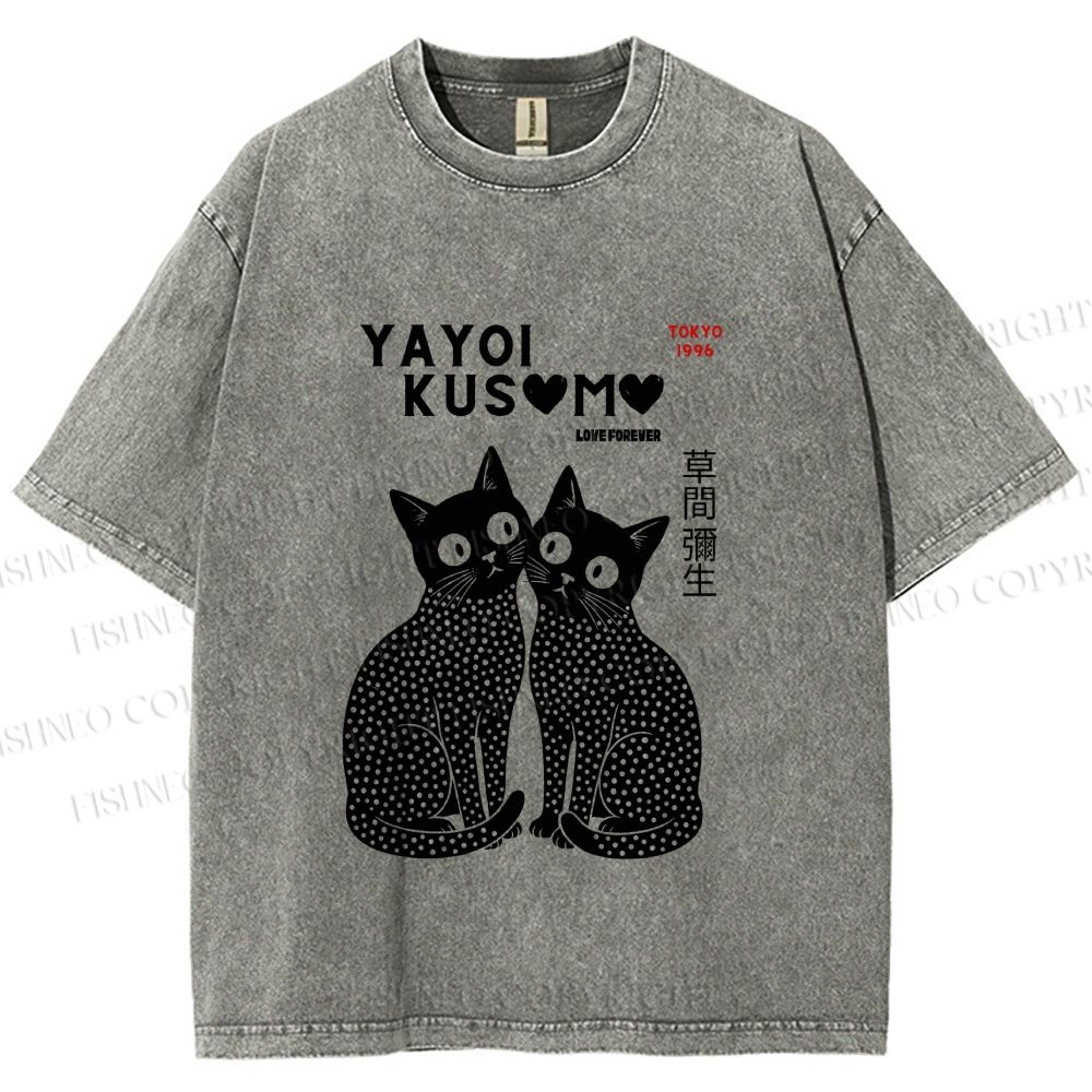 Unisex Yayoi Kusama Cat Printed Washed Tee