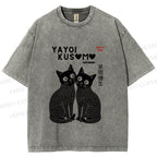 Unisex Yayoi Kusama Cat Printed Washed Tee