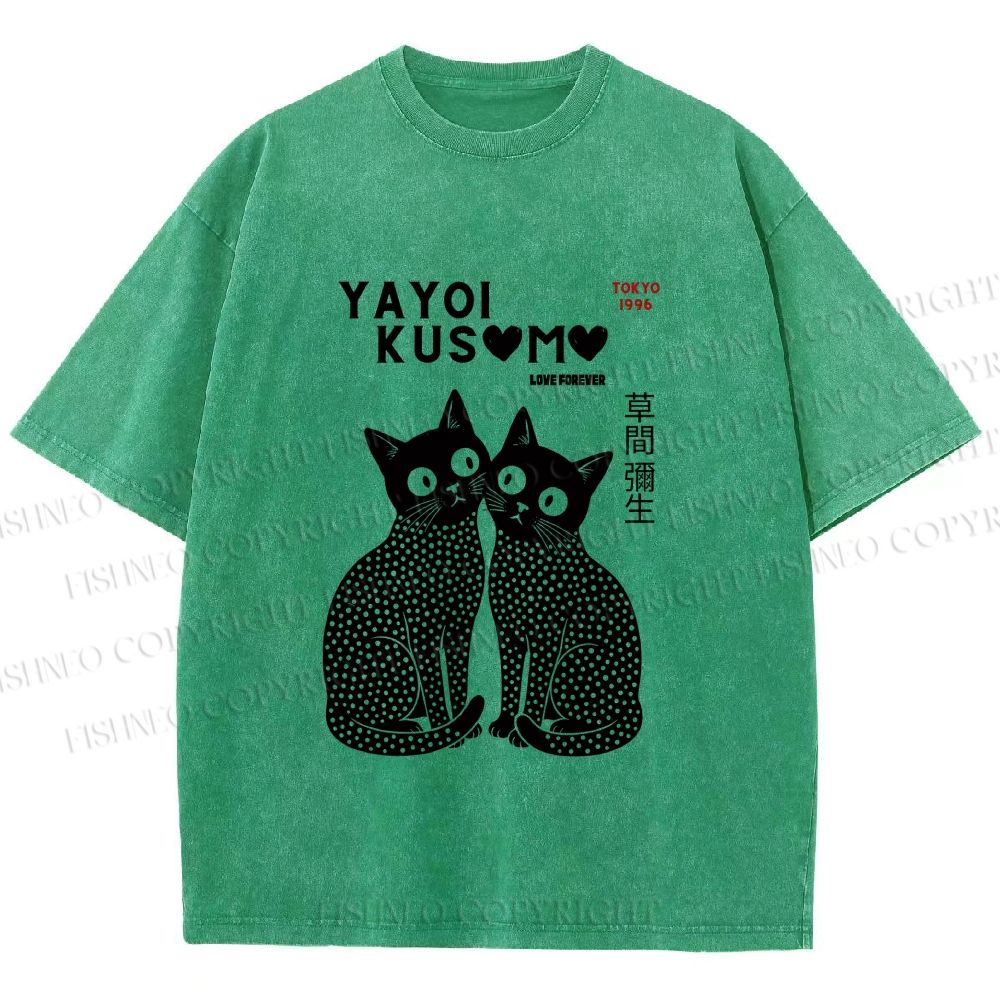 Unisex Yayoi Kusama Cat Printed Washed Tee