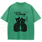 Unisex Yayoi Kusama Cat Printed Washed Tee