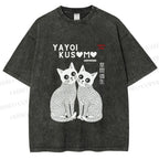 Unisex Yayoi Kusama Cat Printed Washed Tee