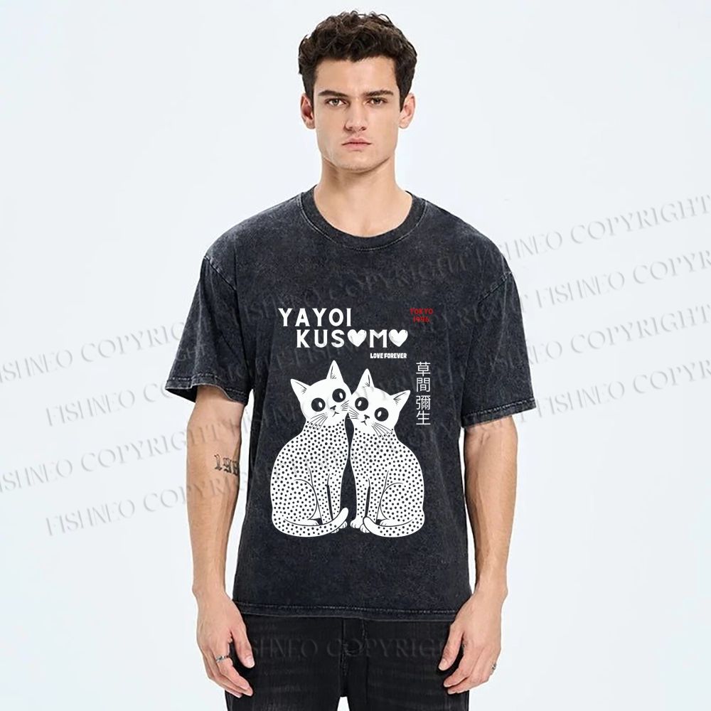 Unisex Yayoi Kusama Cat Printed Washed Tee