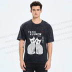 Unisex Yayoi Kusama Cat Printed Washed Tee
