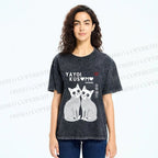 Unisex Yayoi Kusama Cat Printed Washed Tee