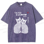 Unisex Yayoi Kusama Cat Printed Washed Tee