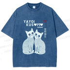 Unisex Yayoi Kusama Cat Printed Washed Tee