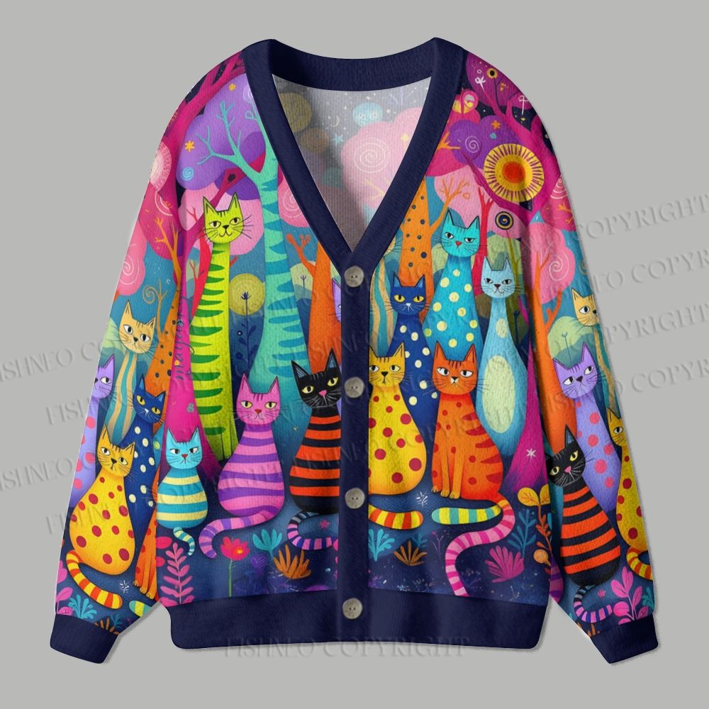 Yayoi Kusama Cats With Dots Ugly Cardigan Sweater