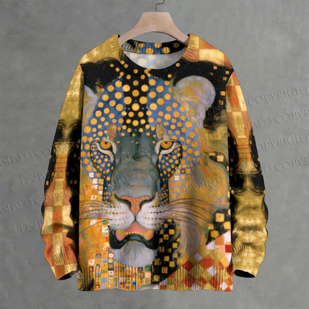 Klimt Style Lion Art Crew Neck Sweater