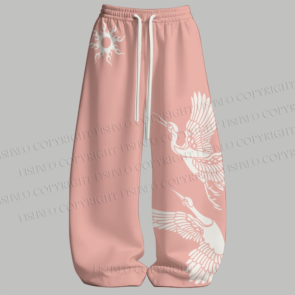 Men's Vintage Crane Sleeveless Tank Top & Elasticated Trousers pants Two-Piece Streetwear Set