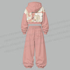 Vintage Crane Women's Cropped Long Sleeve Hoodie & High Waist Jogger Pants Two Piece Tracksuit Set