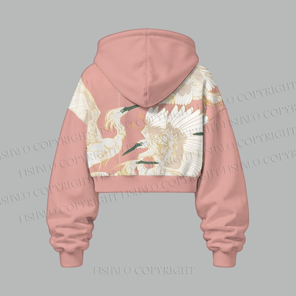 Vintage Crane Women's Cropped Long Sleeve Hoodie & High Waist Jogger Pants Two Piece Tracksuit Set