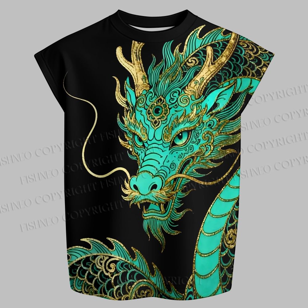 Green Dragon Sleeveless Tank Top & Elasticated Trousers pants Two-Piece Streetwear Set