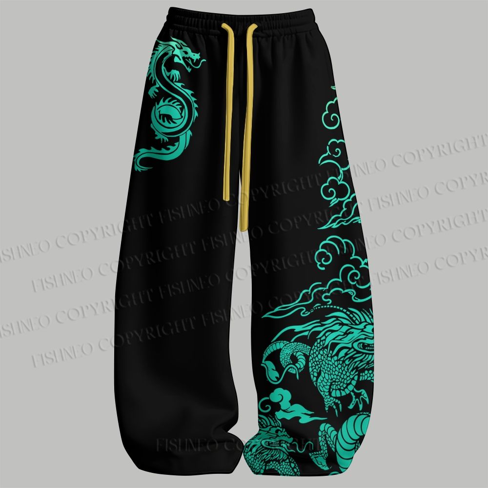 Green Dragon Sleeveless Tank Top & Elasticated Trousers pants Two-Piece Streetwear Set