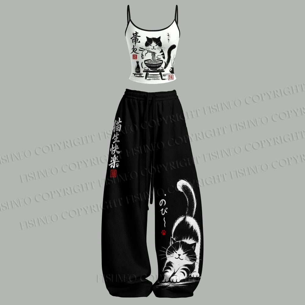 Ramen Cat Top & Elasticated Trousers Two-Piece Set