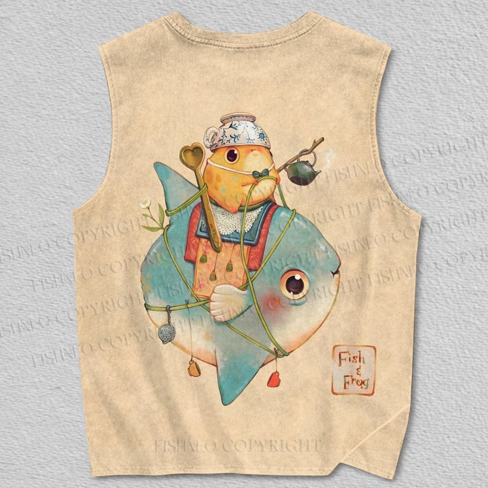 UnisexRiding Fish Frog Printed Tank Top