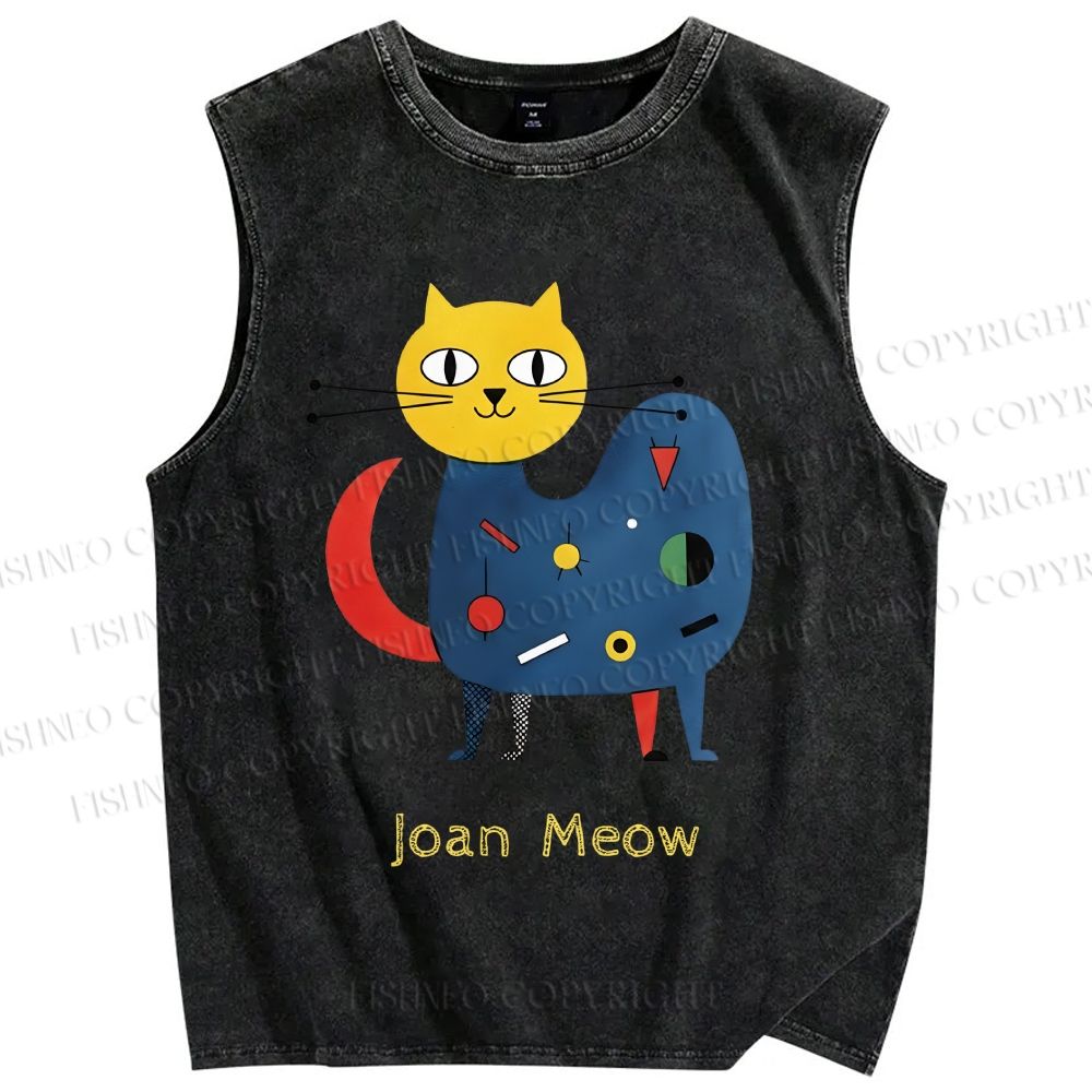 Unisex Joan Meow Printed Washed Tank Top