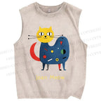 Unisex Joan Meow Printed Washed Tank Top